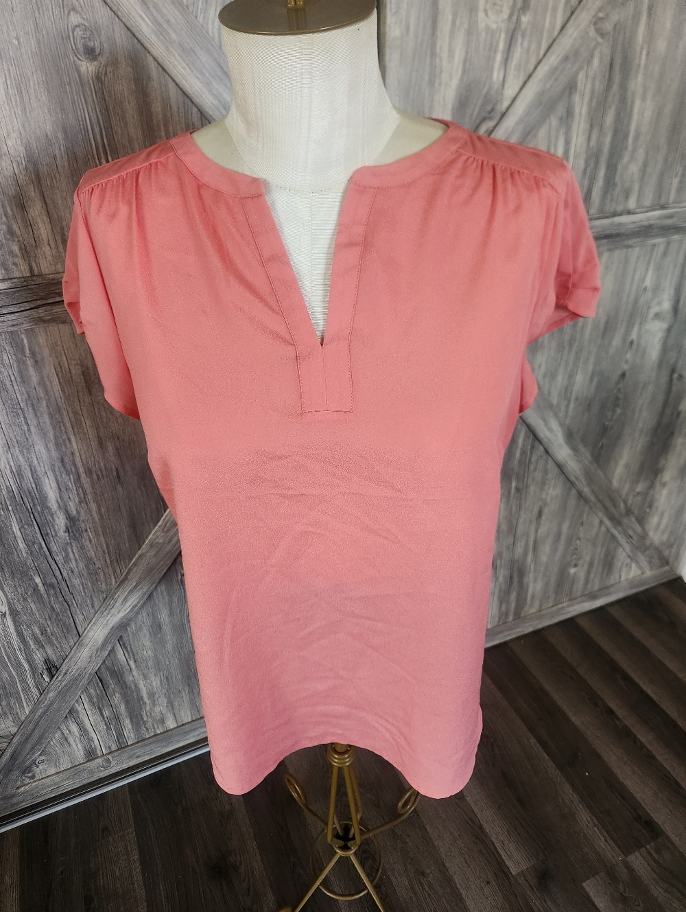 The Limited Women's Coral Split-Neck Short Sleeve Sheer Top
